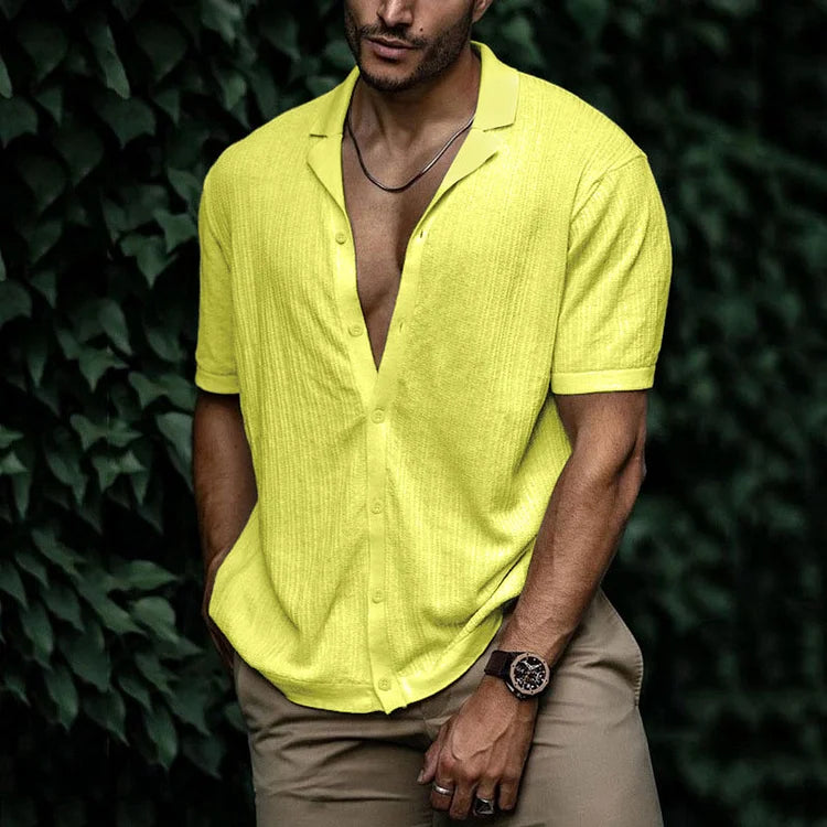 Camicia estiva da uomo Leandro - Camicia in lino traspirante con vestibilità aderente per look casual