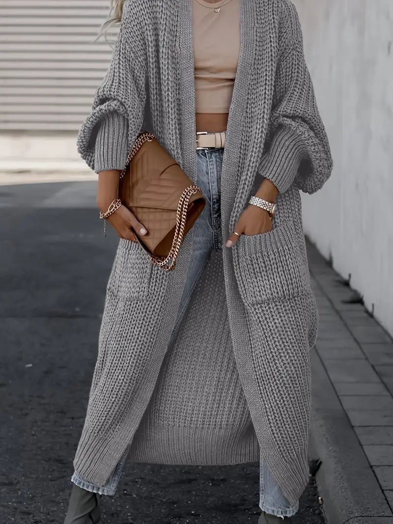 Crystal Gilet Femme – Long Cardigan Doux & Élégant avec Poches pour un Look Hivernal Chic