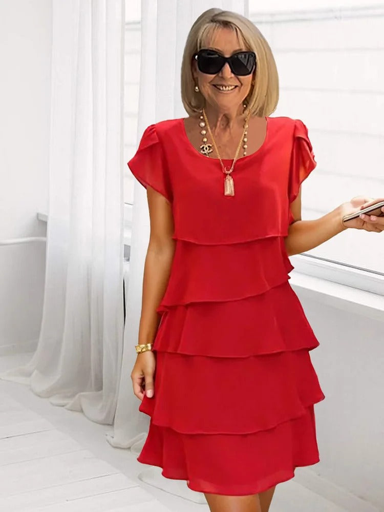Giselle Robe Midi Femme – Robe Chiffon Fluide à Ourlet Asymétrique, Superposée & Élégante