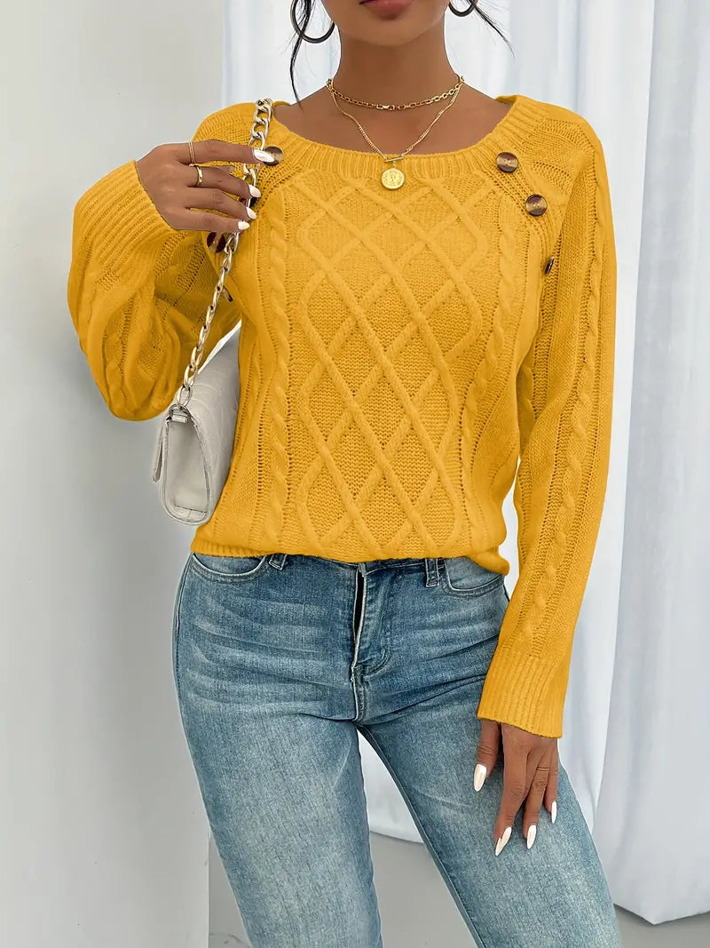 Anaiah Pull Femme Hiver avec Boutons – Élégant, Confortable & Respirant en Coton Polyester