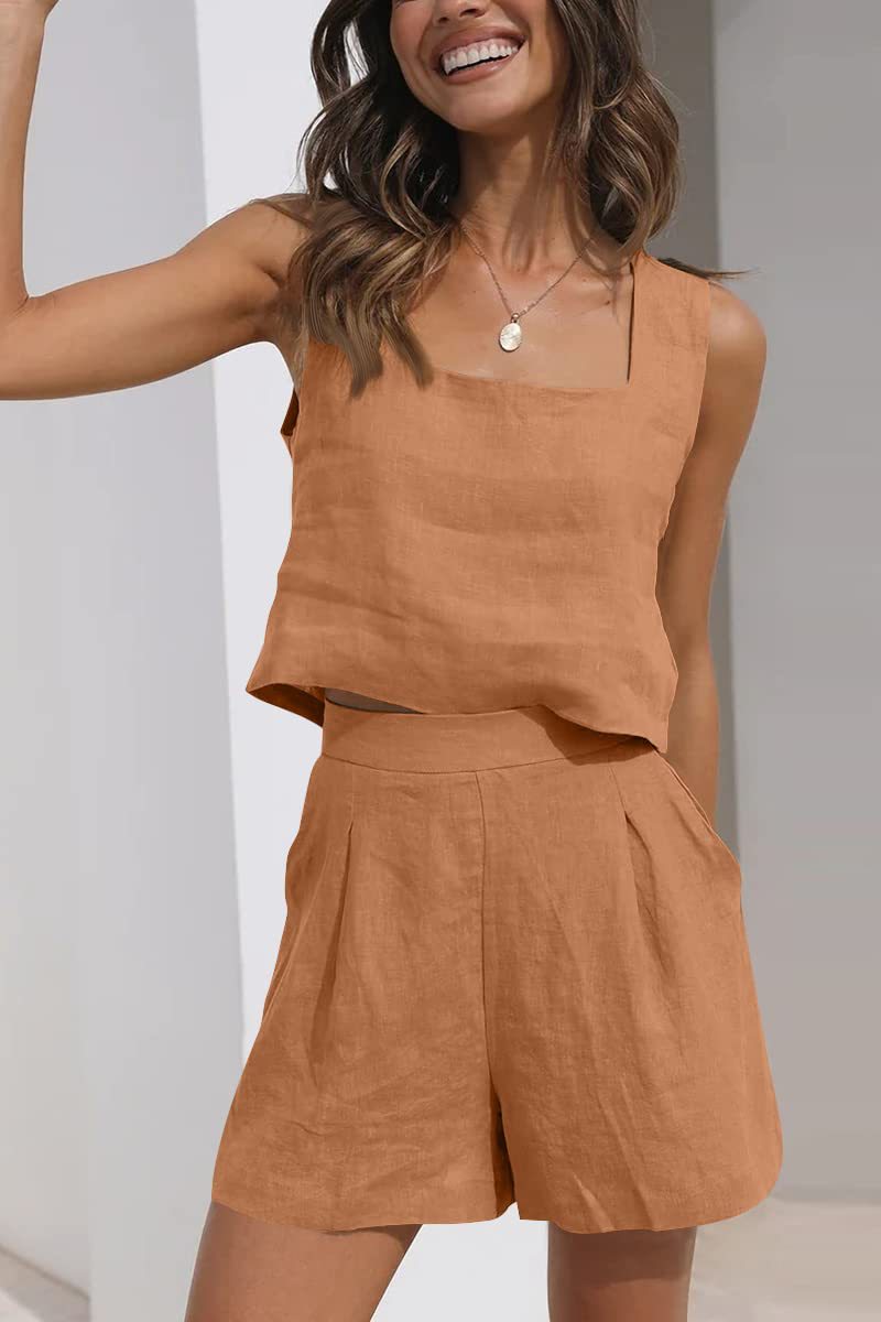 Eliza Ensemble d’Été Femme – Ensemble Minimaliste avec Top Sans Manches & Short Confortable