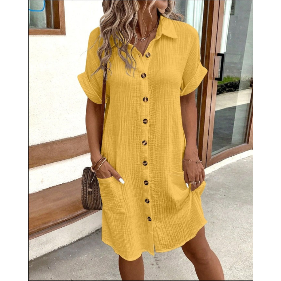 Abito camicia da donna Gabriele - Elegante abito estivo con vita segnata e vestibilità ariosa