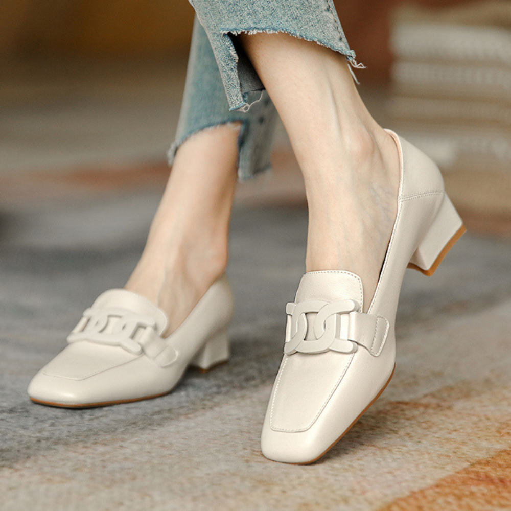 Evrynth Mocassins Femme – Chaussures Mary Jane en Cuir avec Talon Chunky & Confort Orthopédique