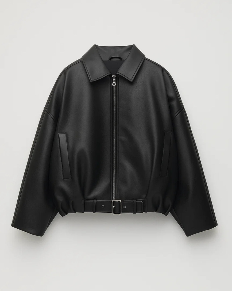 Νίνα Φόρεμα Χαλαρή Γραμμή Γυναικείο – Φερμουάρ Εμπρός, Ενσωματωμένη Ζώνη & Σύγχρονο Δερμάτινο Στυλ