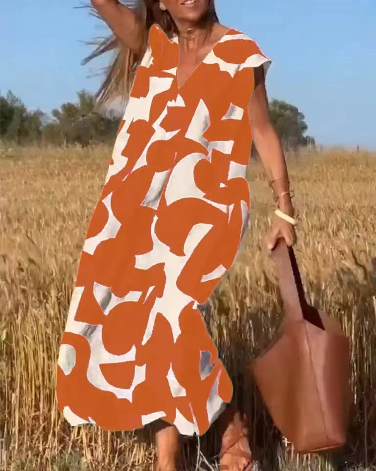 Abito da donna Donna - Abito con scollo a V, vita ampia e stile casual colorato ispirato al Giappone e alla Corea