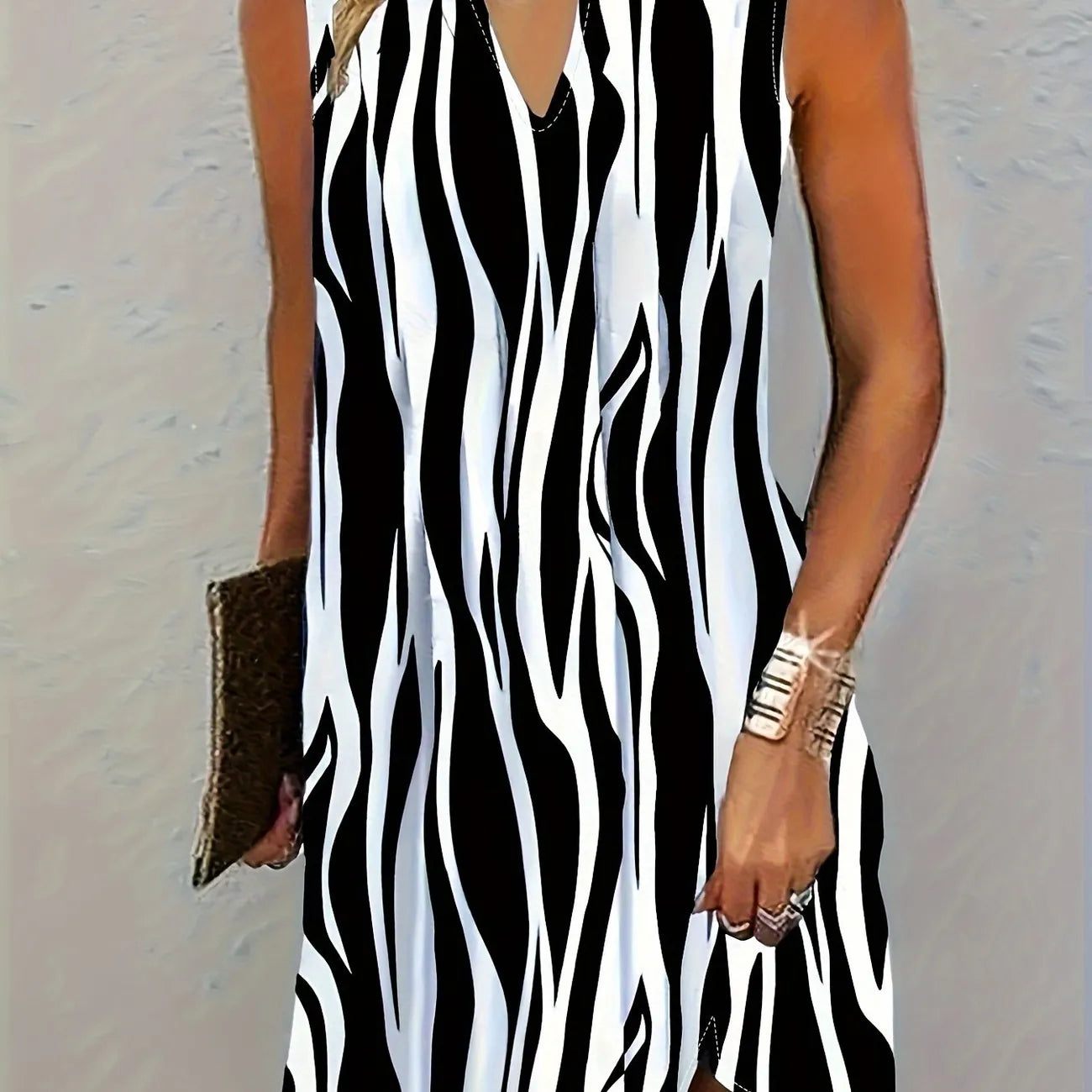 Abito corto da donna Norah - Abito a righe senza maniche per look estivi e casual
