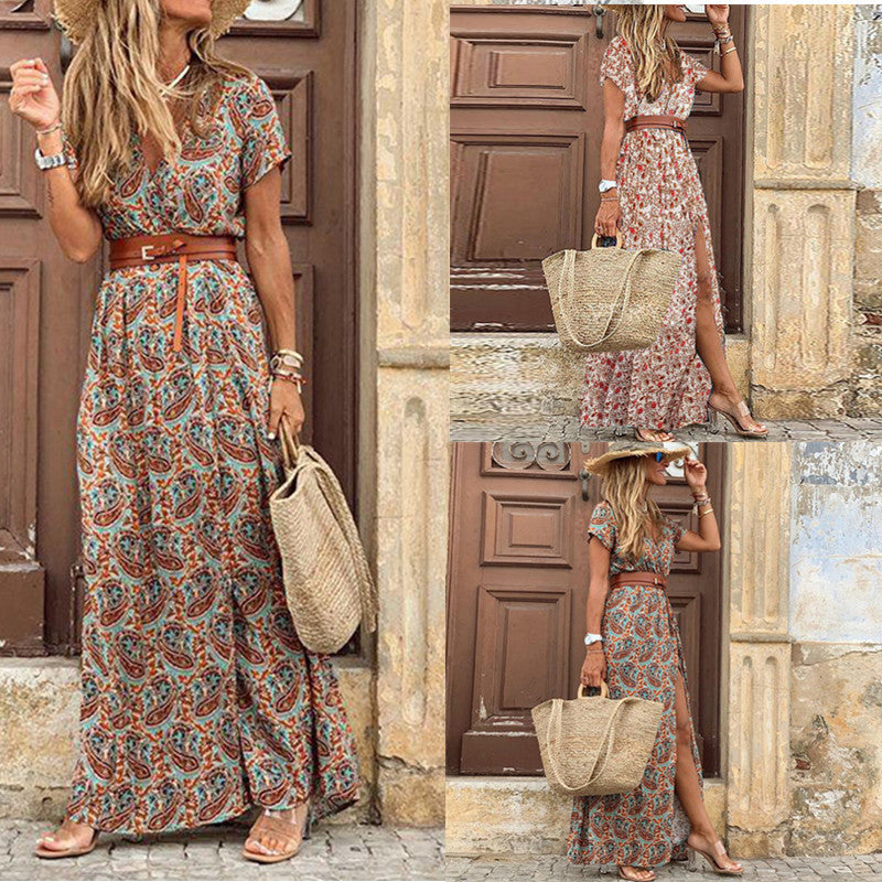 Abito floreale da donna Susan - Elegante abito in poliestere con scollo a V, vestibilità comoda e stile chic