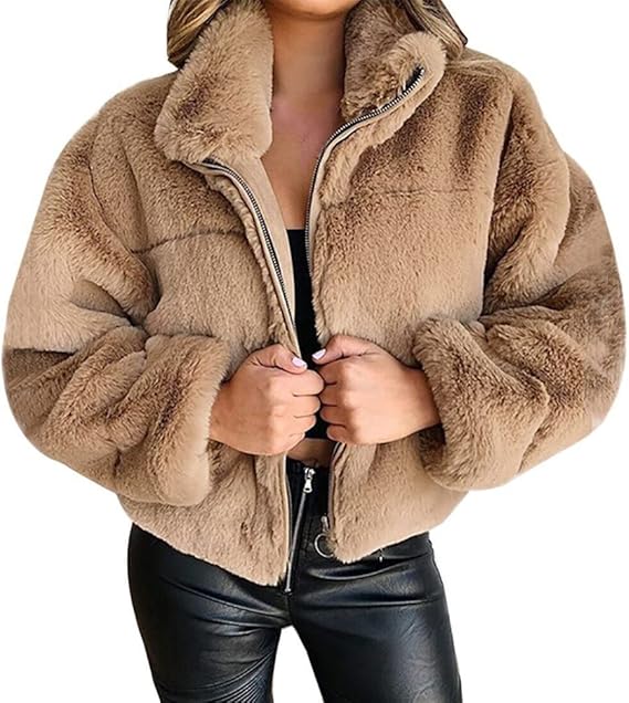 Terry Veste Teddy Femme – Manteau Hiver Doux avec Col Haut & Coupe Moderne Zippée