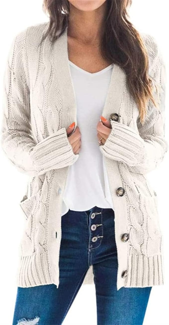 Lissy Gilet Femme – Cardigan Chaud à Maille Câble avec Boutons & Coupe Moderne Confort
