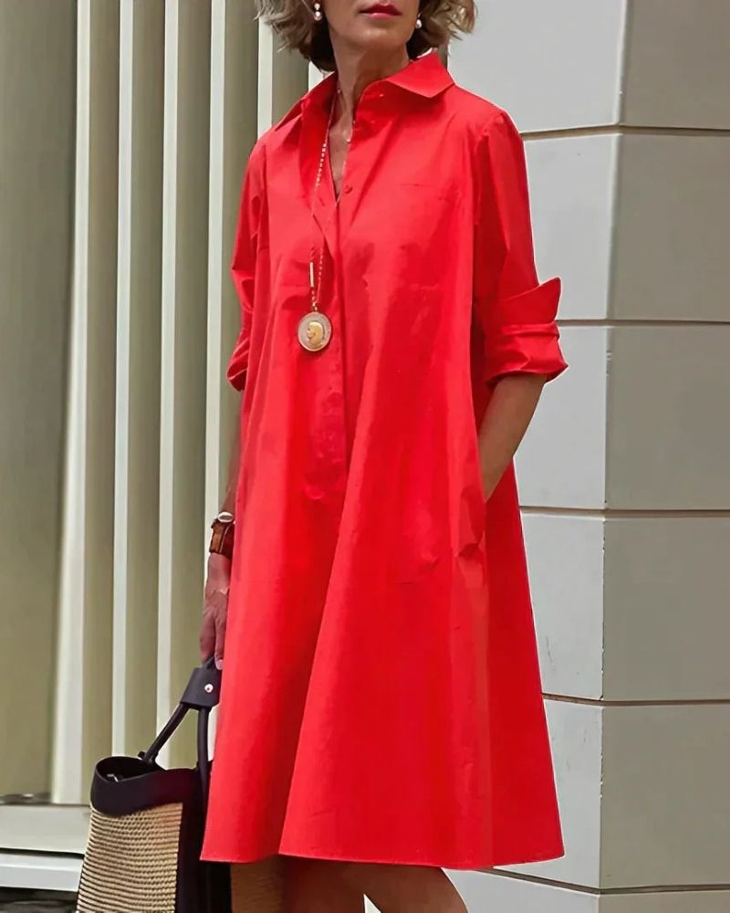 Abito camicia da donna Monet - Abito midi con colletto, maniche lunghe e pratiche tasche