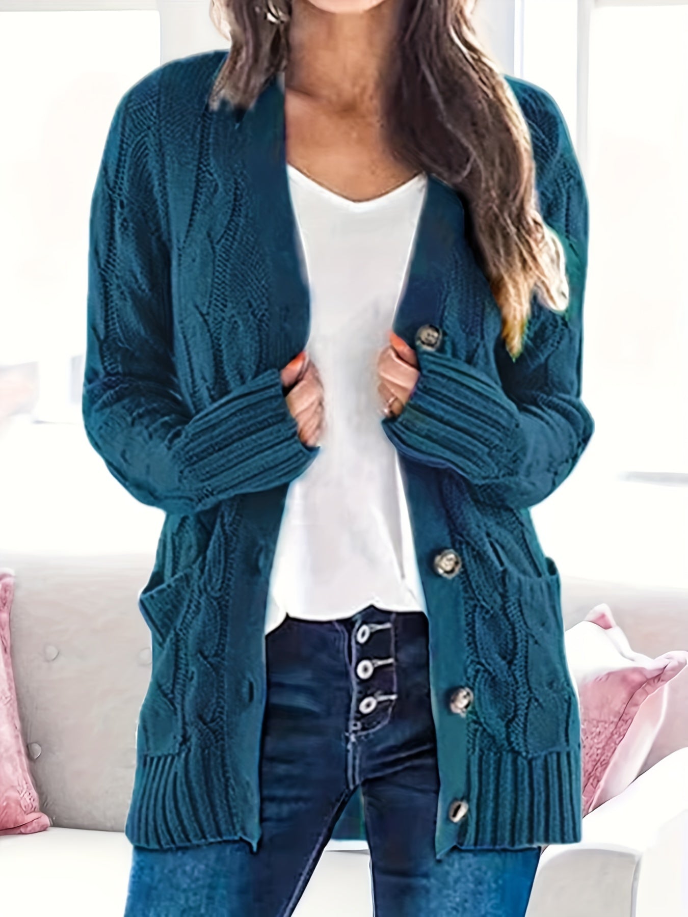 Lissy Gilet Femme – Cardigan Chaud à Maille Câble avec Boutons & Coupe Moderne Confort