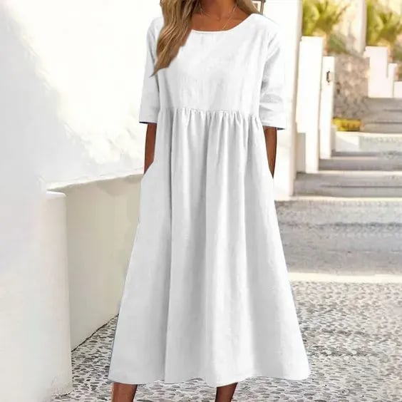 Athisia Robe Décontractée Femme – Robe de Loisirs Style Casual avec Boutons & Poches Pratiques