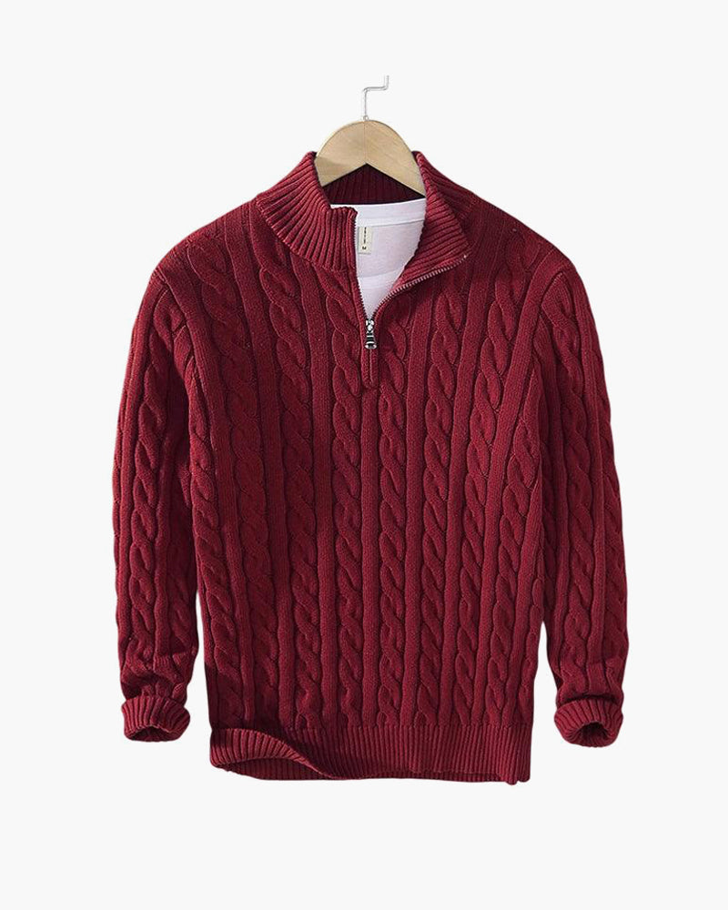 Pull Kiel Homme à Demi-Zip en Maille Torsadée – Pull Élégant à Col Montant en Mélange de Laine au Style Classique