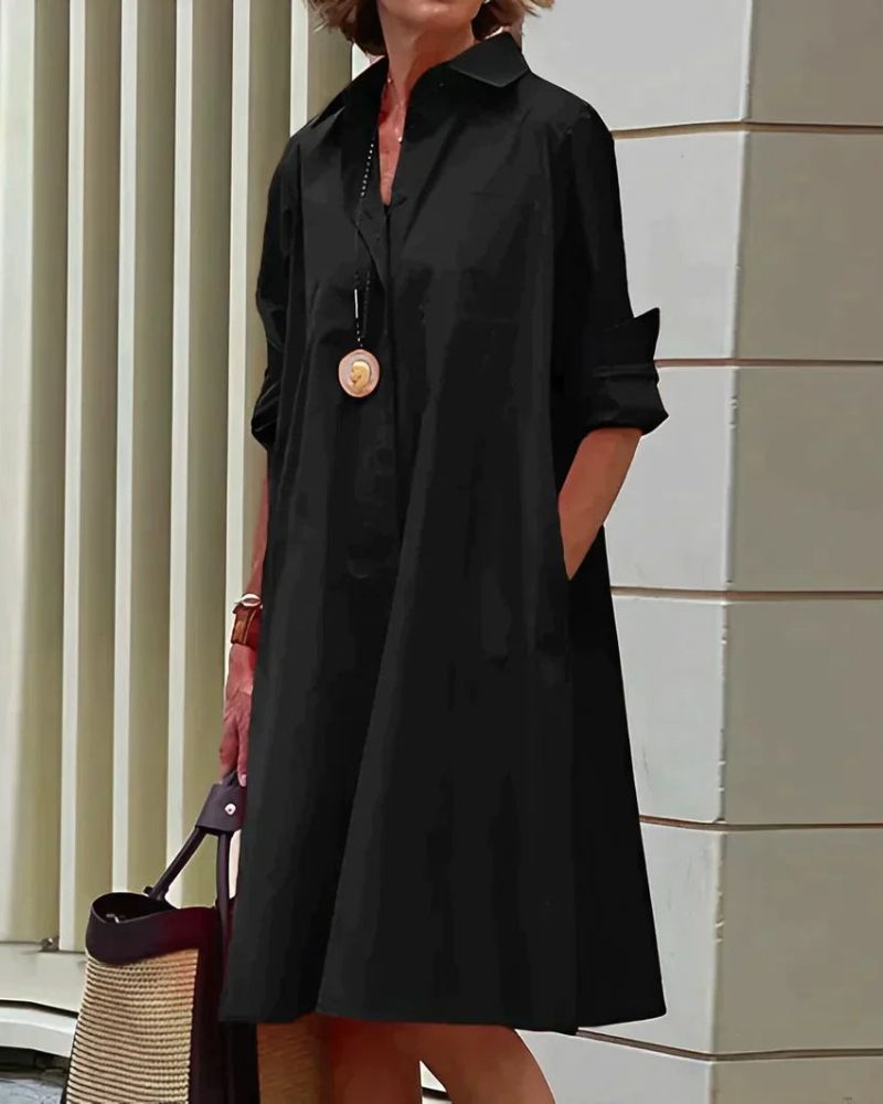 Abito camicia da donna Monet - Abito midi con colletto, maniche lunghe e pratiche tasche