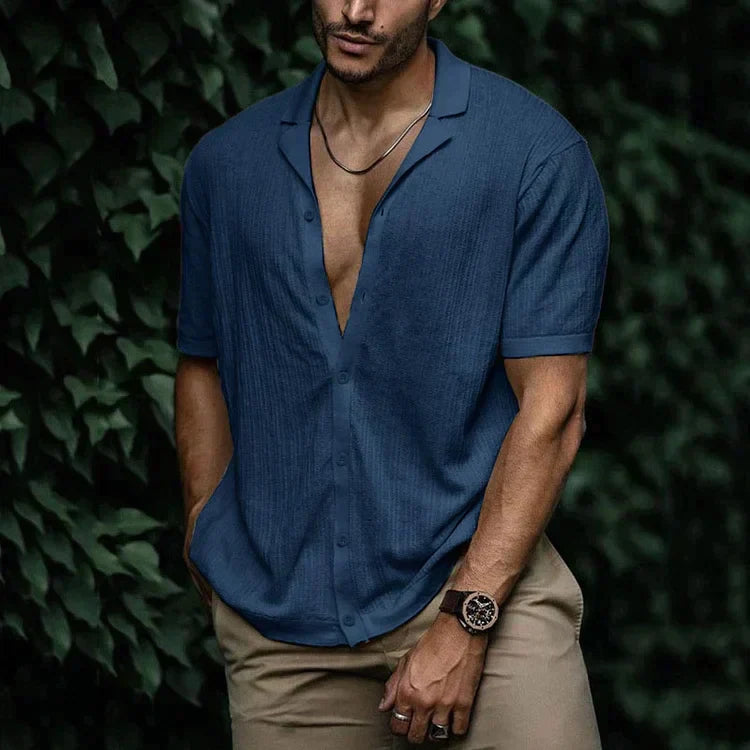 Camicia estiva da uomo Leandro - Camicia in lino traspirante con vestibilità aderente per look casual