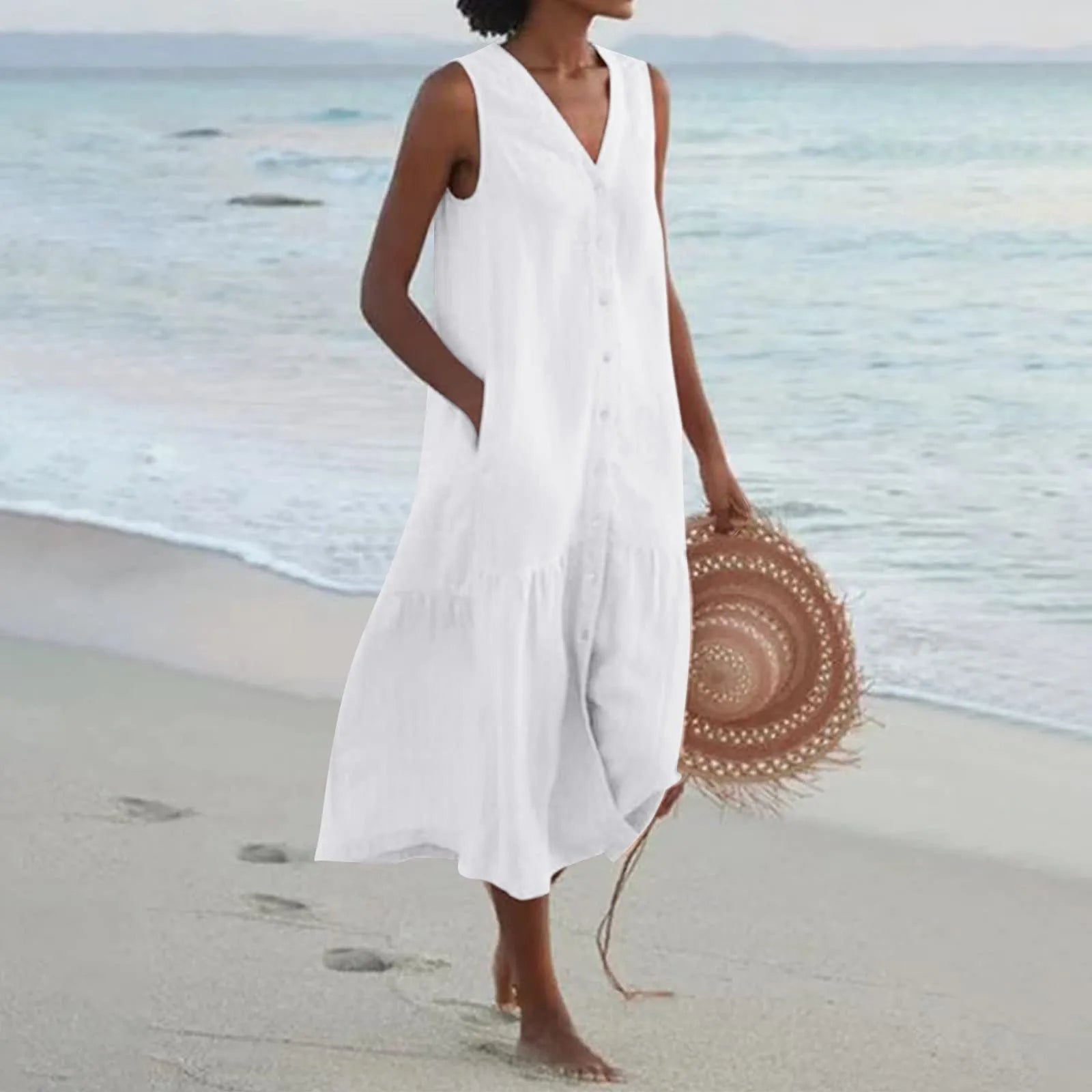Abito estivo da donna Lena – Elegante abito con scollo a V, taglio arioso e design senza tempo