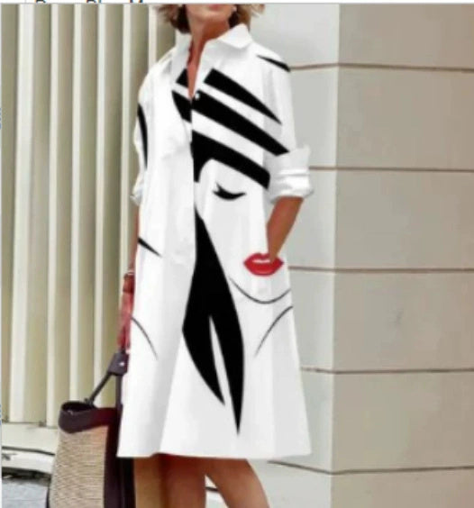 Abito camicia da donna Brynlee - Elegante abito a trapezio con maniche lunghe per ufficio e tempo libero