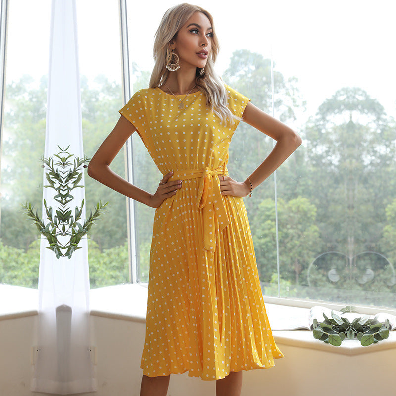 Abito midi da donna Victoria - Elegante abito a pois con maniche corte per l'estate e l'uso quotidiano