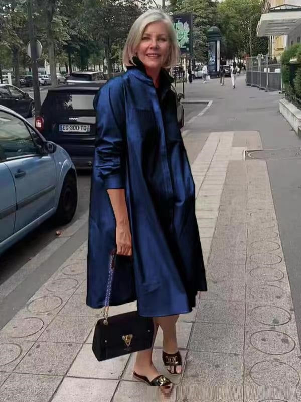 Abito camicia da donna Brynlee - Elegante abito a trapezio con maniche lunghe per ufficio e tempo libero
