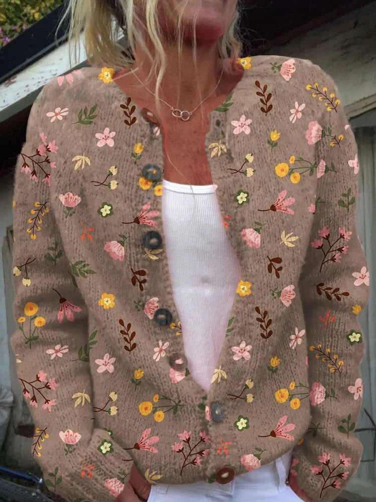 Gilet da donna Braelynn - Elegante gilet con motivo floreale e comodo scollo rotondo