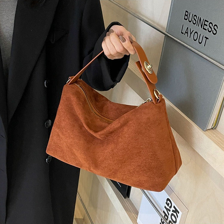 Maëlle Sac à Épaule Femme – Sac Suède Élégant avec Anse Similicuir & Grand Compartiment