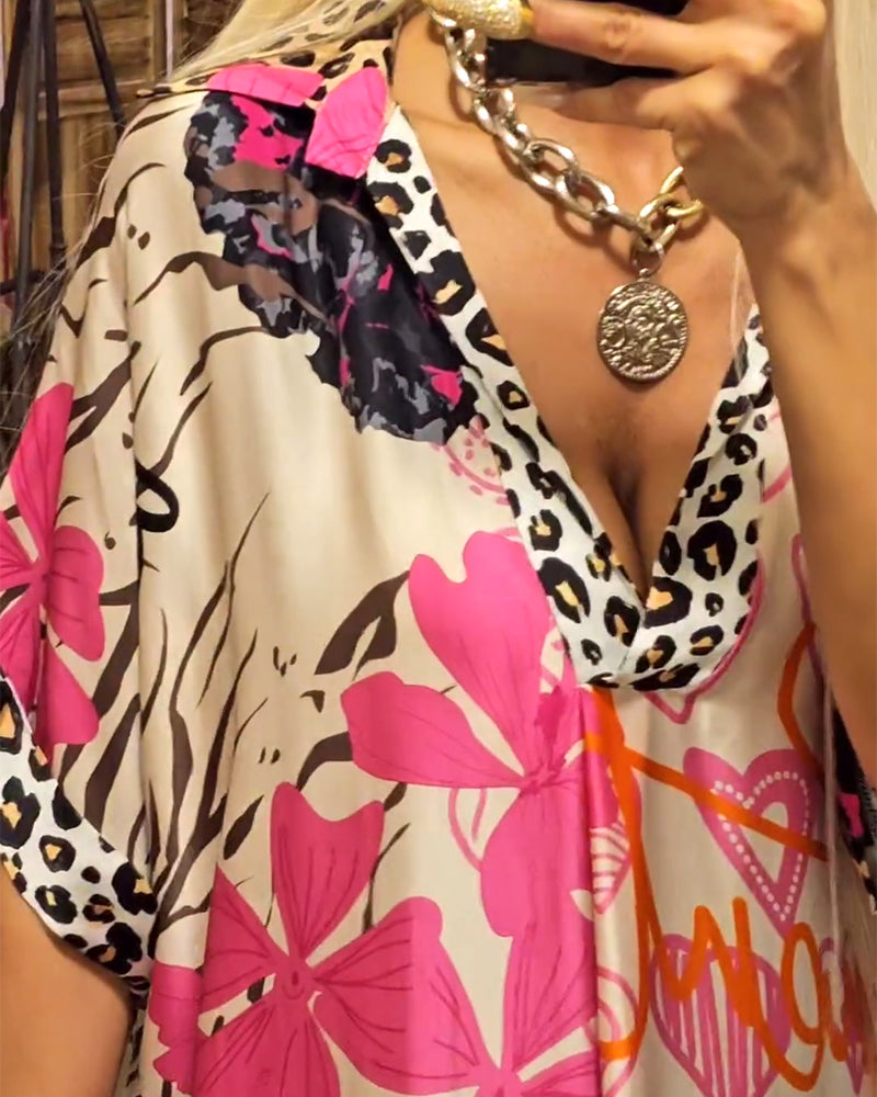 Robe Femme Diana – Robe Longue Élégante avec Décolleté Plongeant, Imprimé Léopard & Coupe Aérée