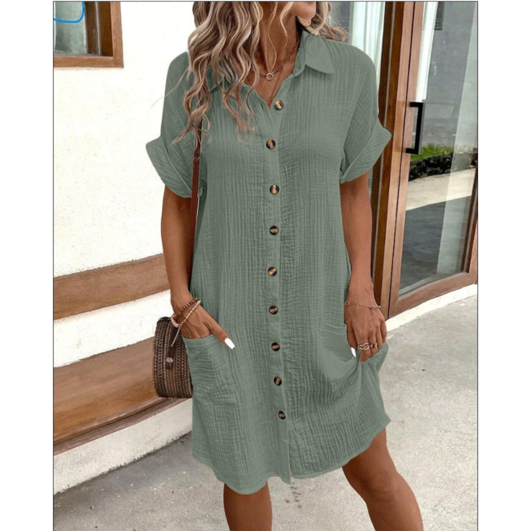 Abito camicia da donna Gabriele - Elegante abito estivo con vita segnata e vestibilità ariosa