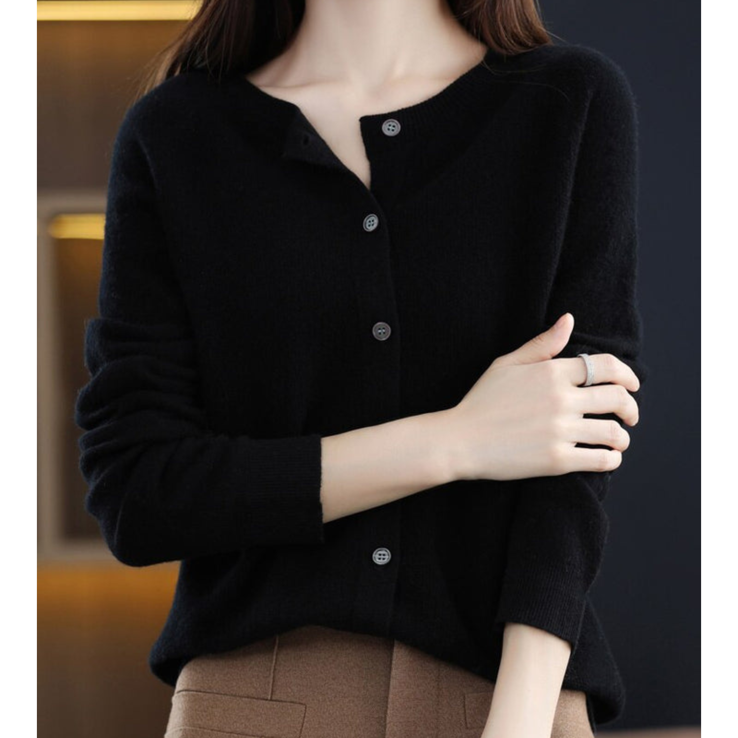 Mercy Cardigan Donna – Elegante Cardigan Girocollo in Morbida Lana Merino e Cashmere