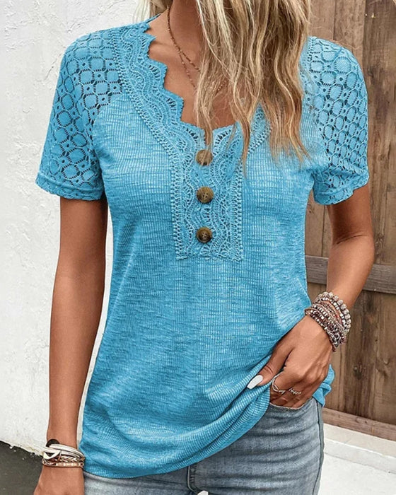 Maglietta da donna Chandy con dettagli in pizzo - Manica corta in cotone leggero per primavera ed estate