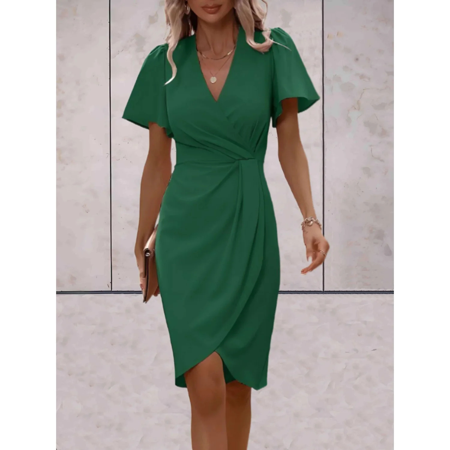 Brenda Robe Portefeuille Femme – Robe Élégante à Manches Fluides & Encolure V pour Soirée