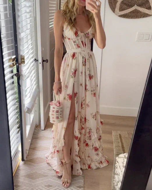 Abito da donna Dayana: elegante abito lungo con stampa floreale e vestibilità fluida, stile senza tempo