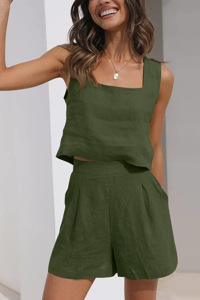 Eliza Ensemble d’Été Femme – Ensemble Minimaliste avec Top Sans Manches & Short Confortable