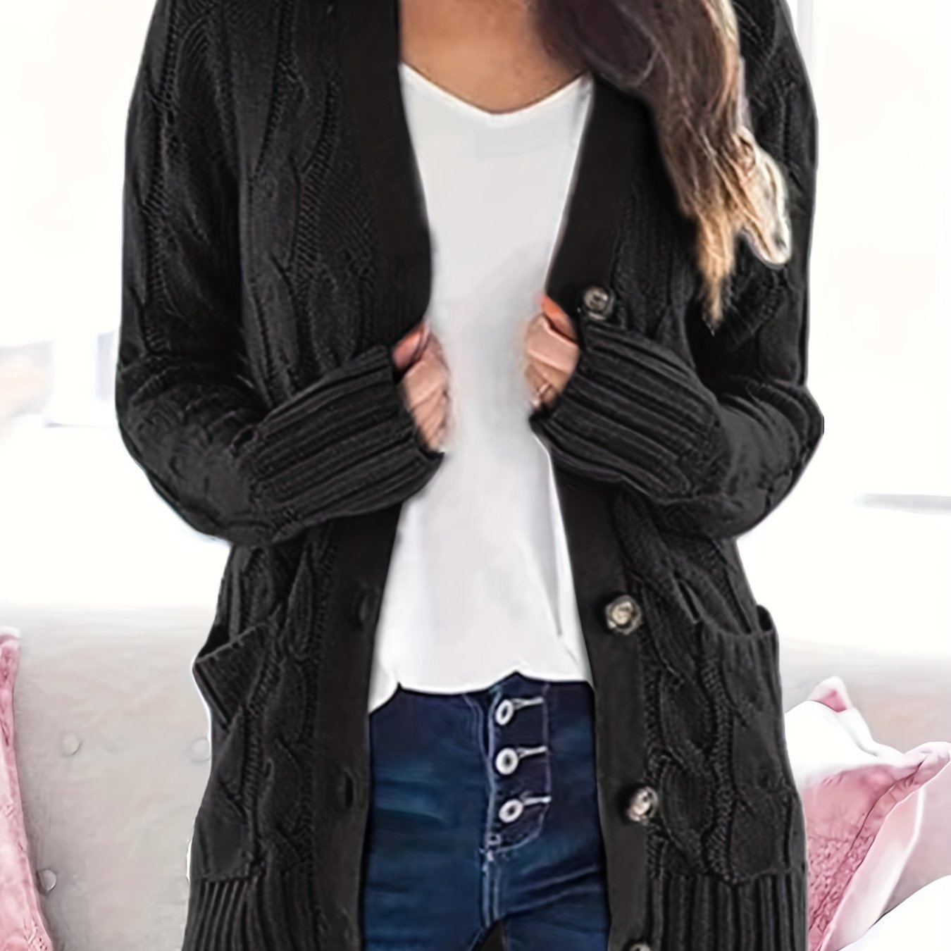 Lissy Gilet Femme – Cardigan Chaud à Maille Câble avec Boutons & Coupe Moderne Confort