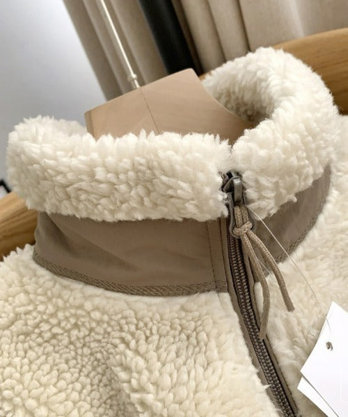 Lily Manteau Teddy Femme – Veste Chaude avec Col Haut, Poches Zippées & Coupe Décontractée