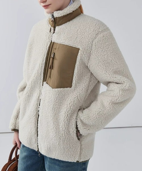 Lily Manteau Teddy Femme – Veste Chaude avec Col Haut, Poches Zippées & Coupe Décontractée