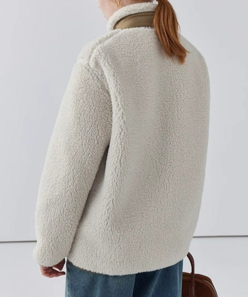 Lily Manteau Teddy Femme – Veste Chaude avec Col Haut, Poches Zippées & Coupe Décontractée