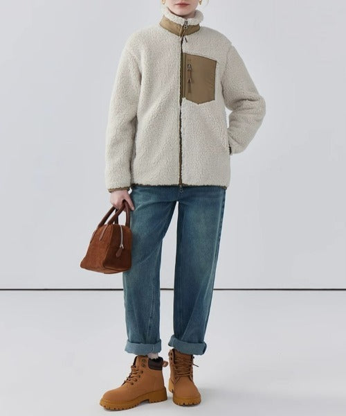 Lily Manteau Teddy Femme – Veste Chaude avec Col Haut, Poches Zippées & Coupe Décontractée