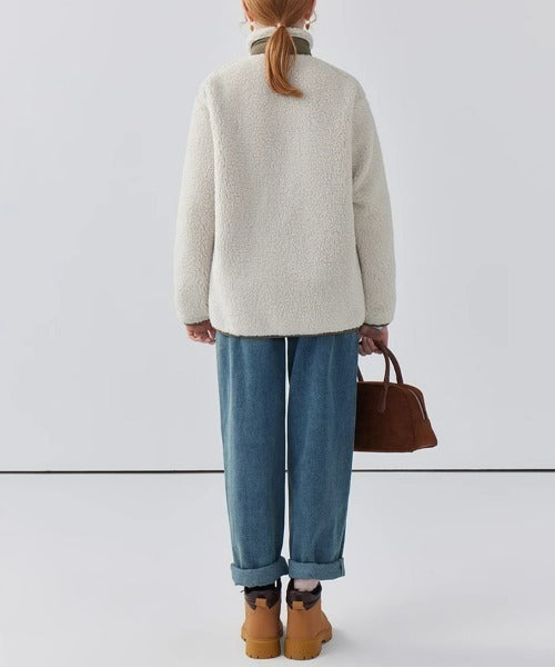 Lily Manteau Teddy Femme – Veste Chaude avec Col Haut, Poches Zippées & Coupe Décontractée