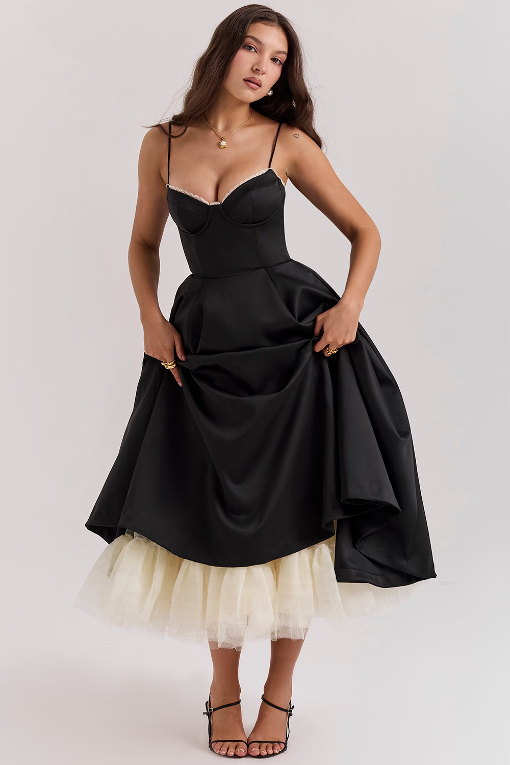 Abito midi da donna Dawn - Elegante abito in tulle con spalline regolabili e vestibilità comoda 