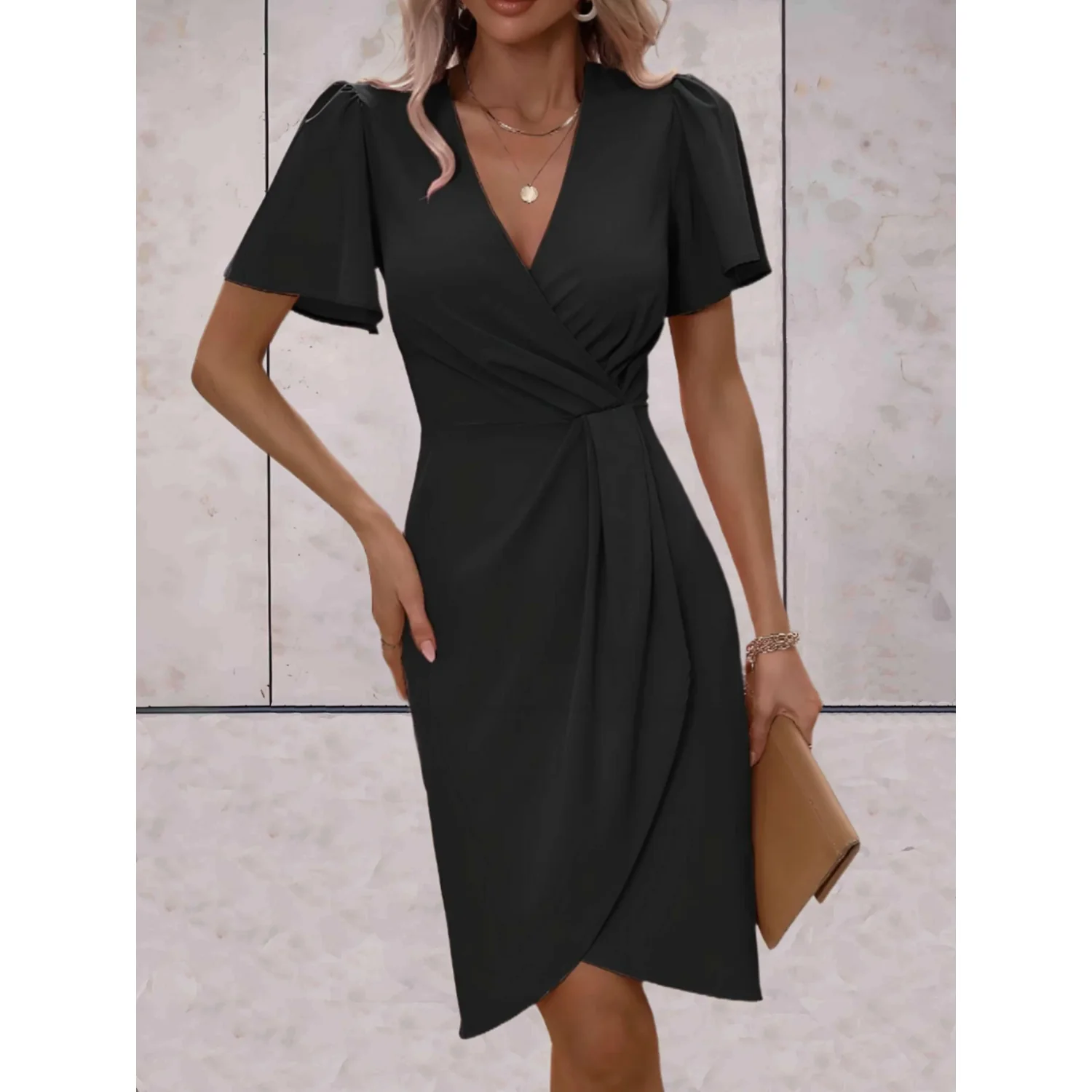 Brenda Robe Portefeuille Femme – Robe Élégante à Manches Fluides & Encolure V pour Soirée
