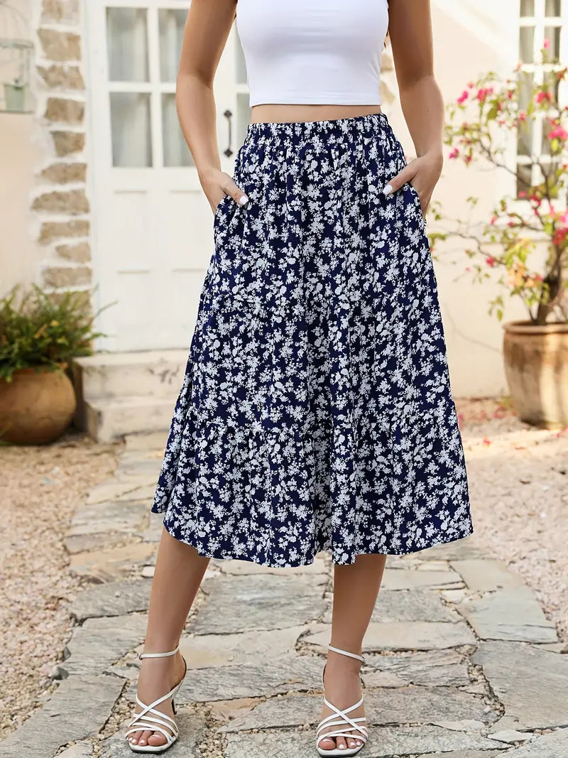 Gonna floreale da donna Zia - A-line con tasche, leggera per primavera ed estate