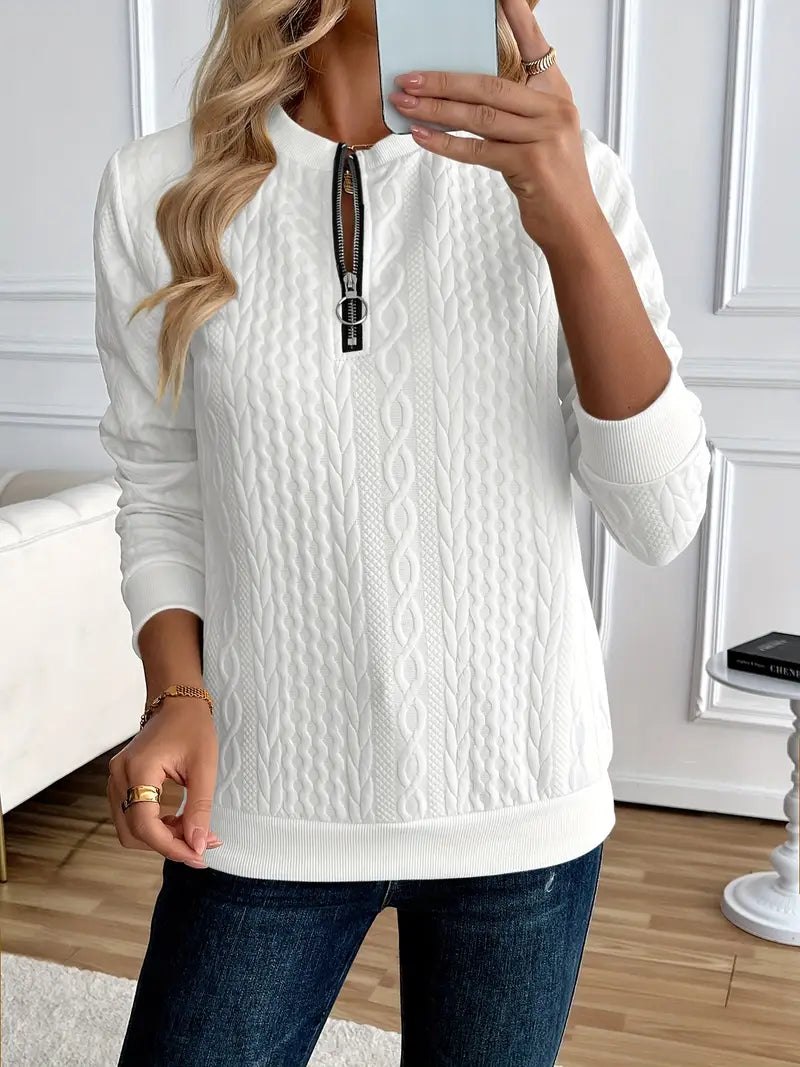 Margaux Sweat Femme Hiver – Pull Zippé Confortable en Maille avec Design Élégant