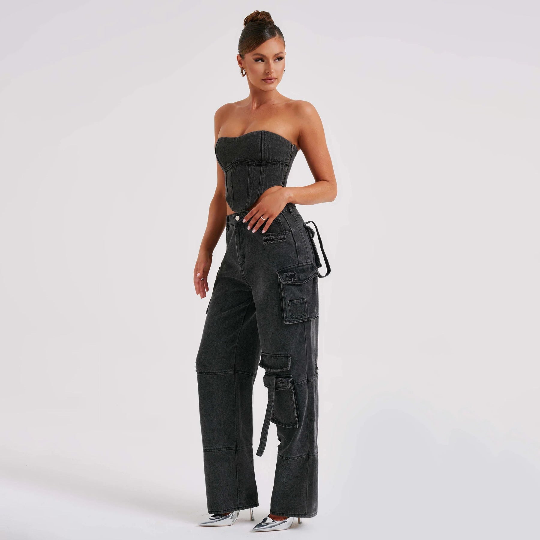Jutta Jean Cargo Femme – Pantalon Taille Haute avec Poches Utilitaires & Coupe Décontractée