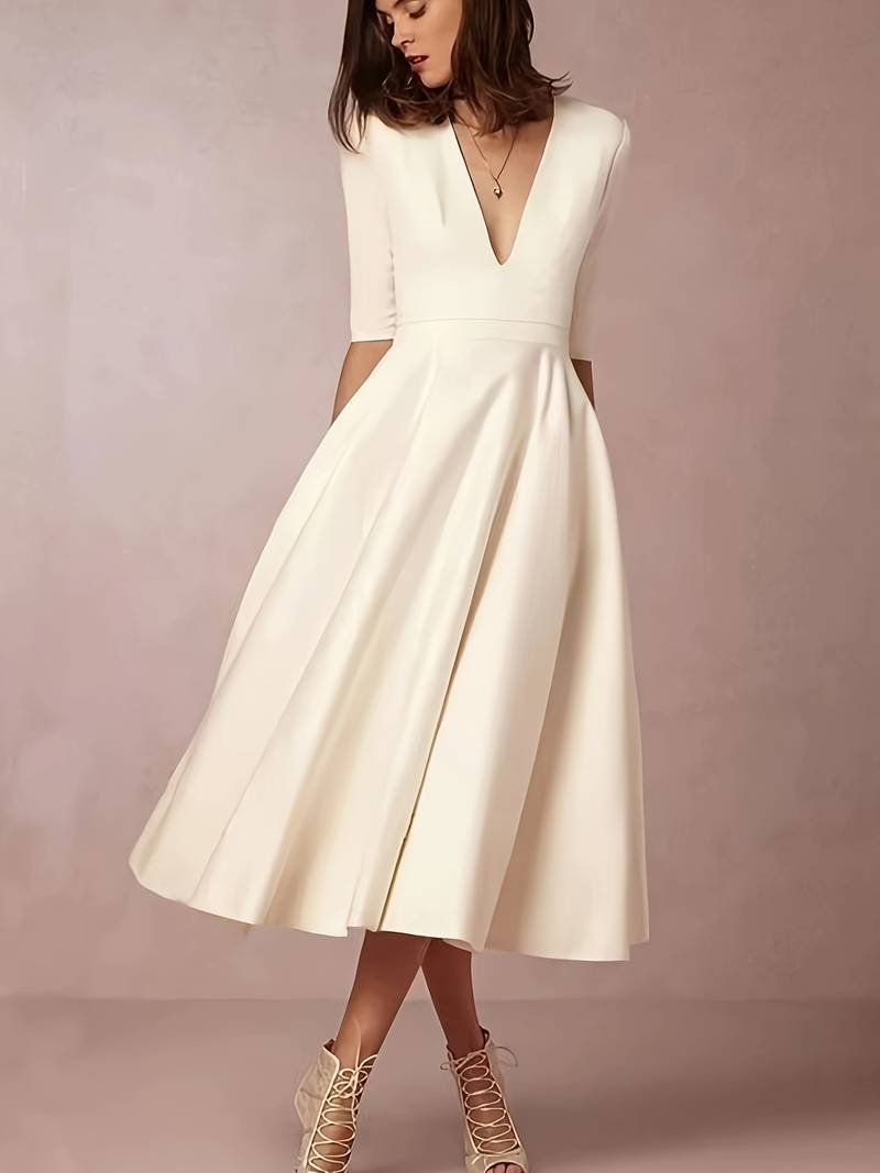 Elara Robe Femme – Robe Élégante avec Col en V, Légère & Idéale pour les Fêtes et Événements d'Été
