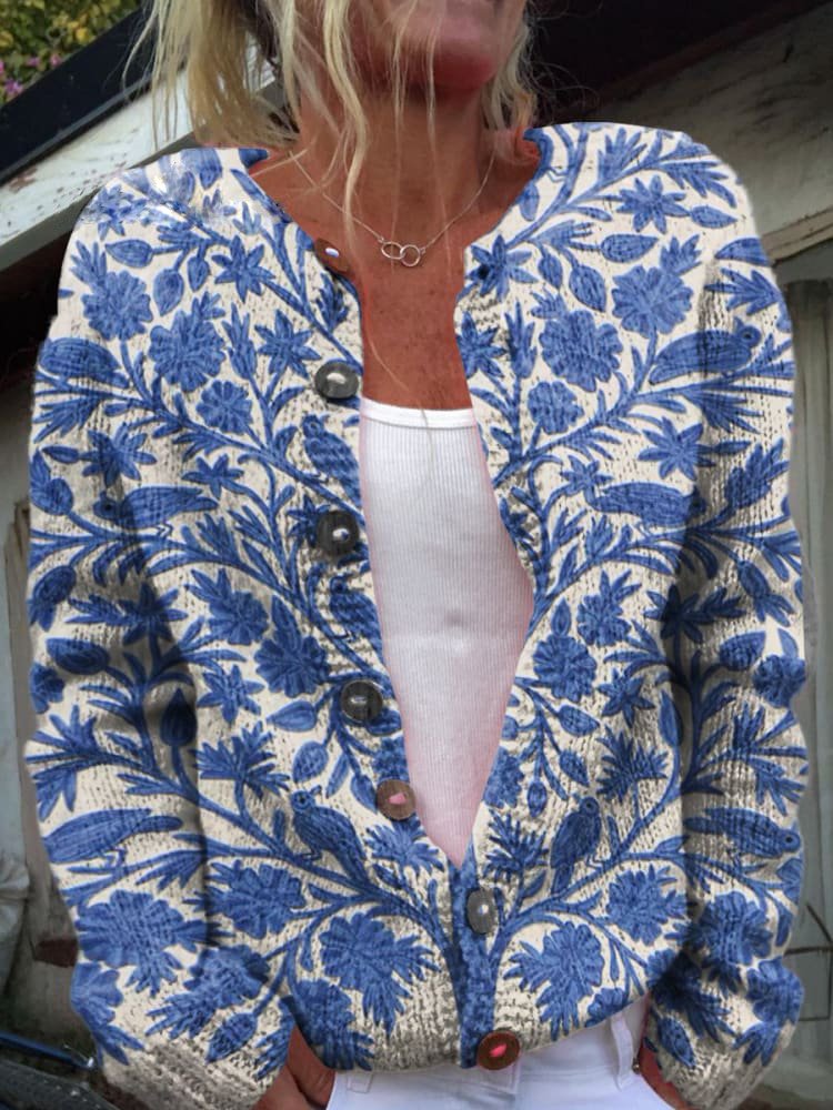 Gilet da donna Braelynn - Elegante gilet con motivo floreale e comodo scollo rotondo