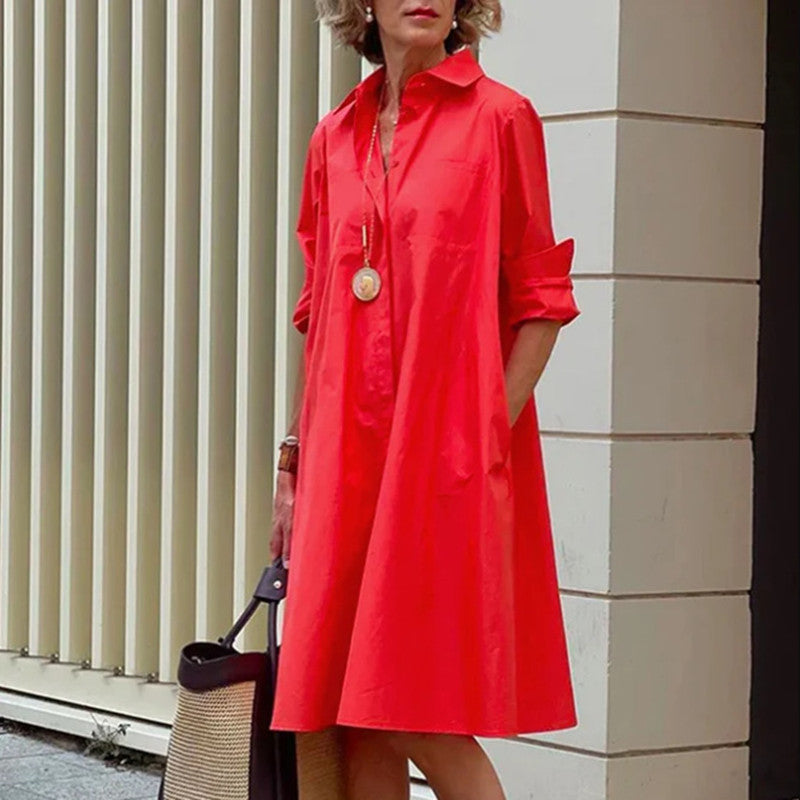 Abito camicia da donna Brynlee - Elegante abito a trapezio con maniche lunghe per ufficio e tempo libero