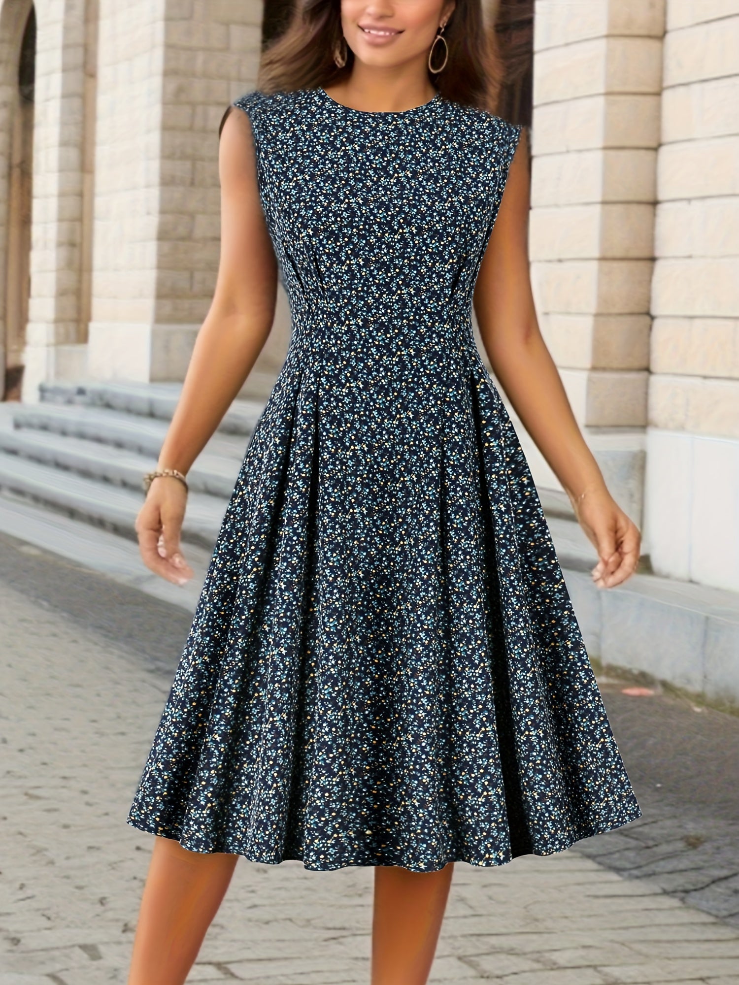 Robe d'Été Lily pour Femme – Robe Midi Sans Manches à Imprimé Floral et Coupe Élégante