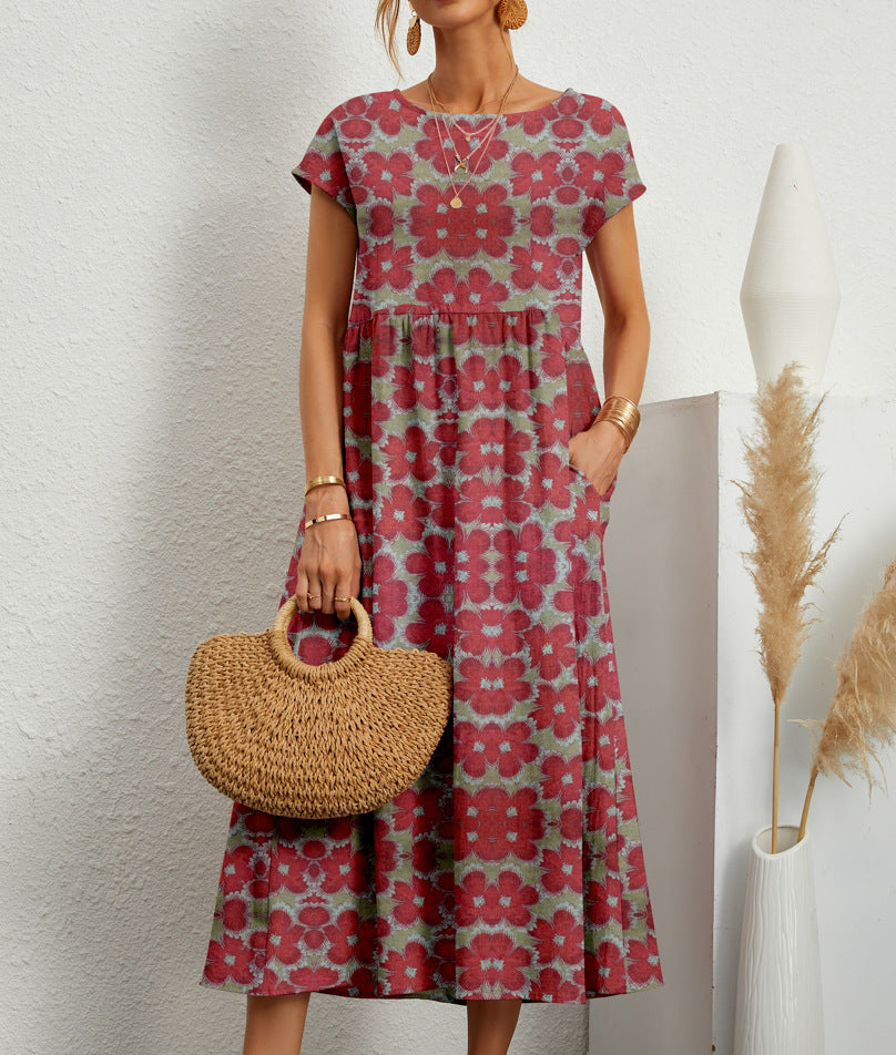 Abito midi da donna Frances - Elegante abito floreale in tessuto traspirante con vestibilità femminile
