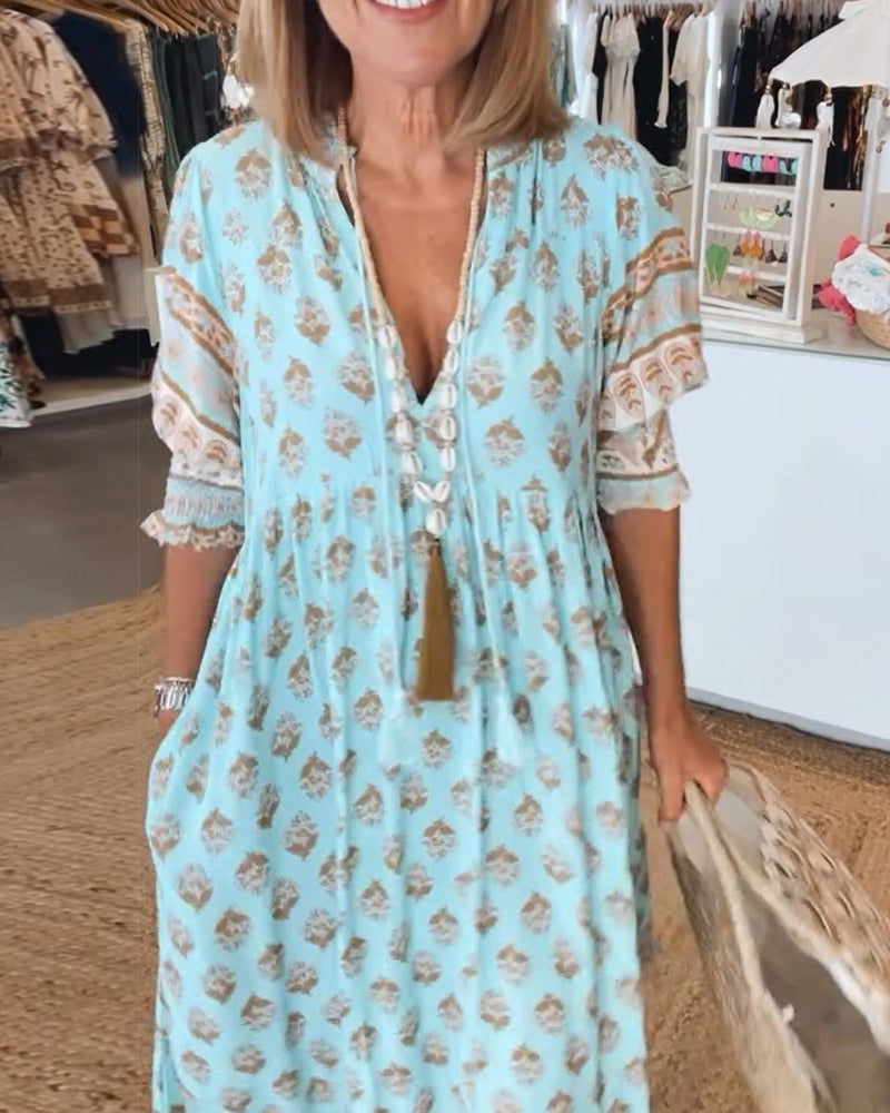 Abito da donna Tallulah - Abito stampato con scollo a V, maniche lunghe e vestibilità comoda