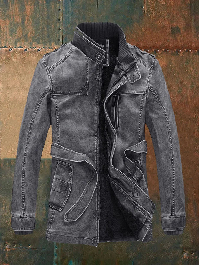 Giacca in pelle vintage da uomo Shon - Elegante stile retrò con fodera calda e bottoni classici